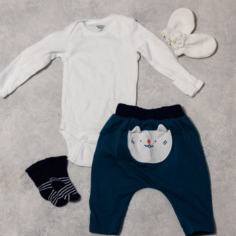 Bundled blue cat newborn outfit